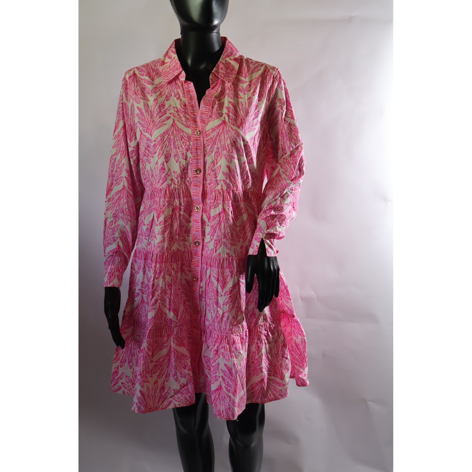Lilly Pulitzer Shirt Dress Shady Palm Pink White Engineered Size 8 Nwt